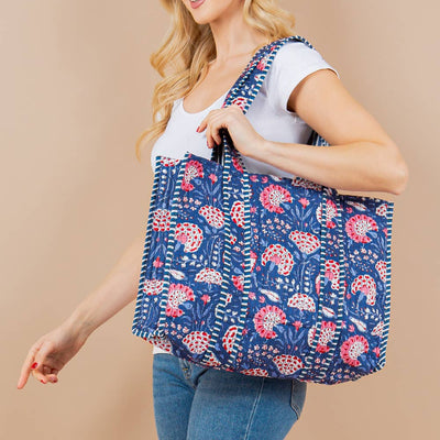 Quilted Tote Bag - Blue