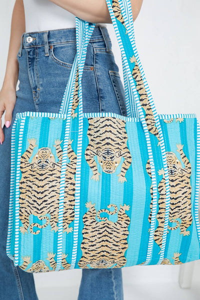 Tiger Handmade Reversible Tote Bag - Aqua