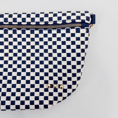 Crossbody Woven Belt Bag - Navy and White Checkered
