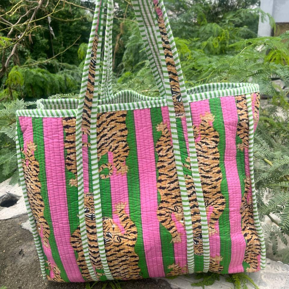 Tiger Print Bag - Pink and Green hi