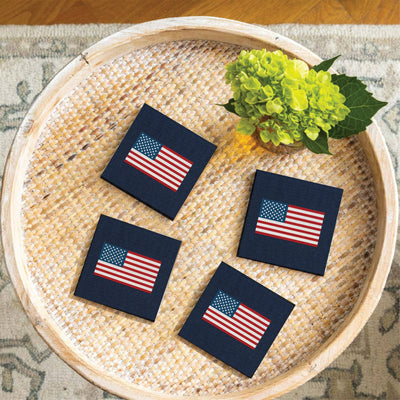 American Flag Needlepoint Coaster Set | Wooden Coasters