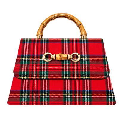 Red Plaid Purse with Gold Handle - Nutcrackers or Bamboo