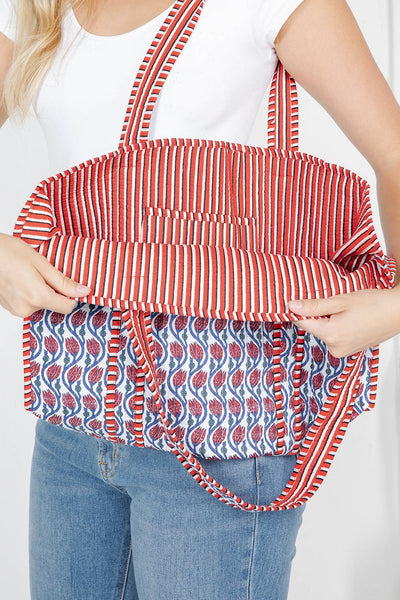 Quilted Tote Bag - Blue and Red