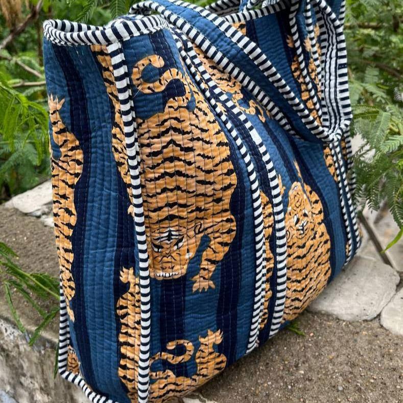 Tiger Print Bag - Navy & Blue