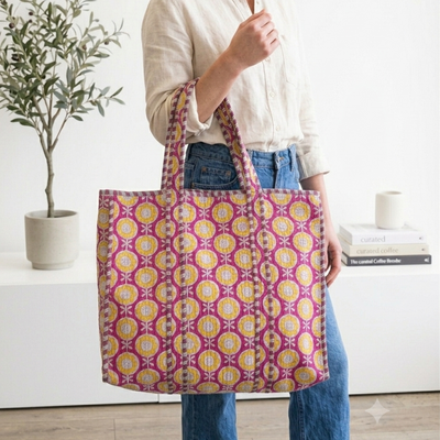 Quilted Tote Bag - Purple & Yellow