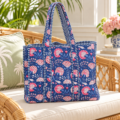 Quilted Tote Bag - Blue