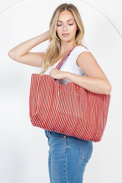 Quilted Tote Bag - Blue and Red