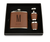 Faux Leather Wrapped Flask Gift Box Set- Sans Serif Monogram