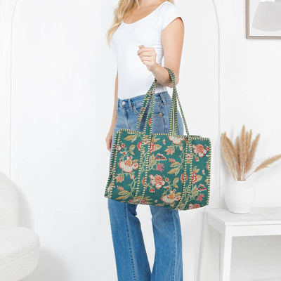 Quilted Tote Bag - Dark Green