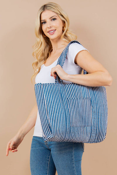 Quilted Tote Bag - Blue