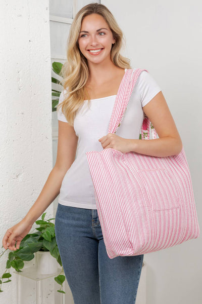 Floral Quilted Cotton Tote Bag - Pink