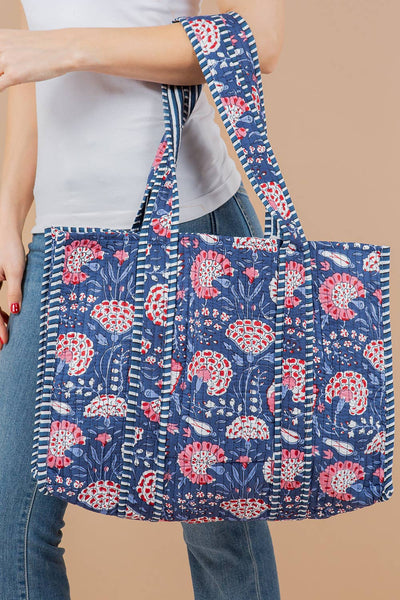 Quilted Tote Bag - Blue