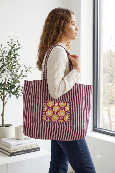 Quilted Tote Bag - Purple & Yellow