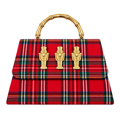 Red Plaid Purse with Gold Handle - Nutcrackers or Bamboo