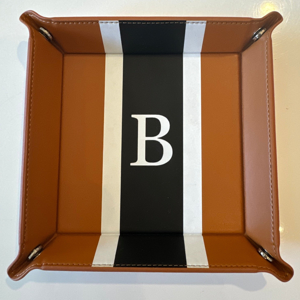 Classic Stripe Leather Catch All Tray - PERSONALIZED