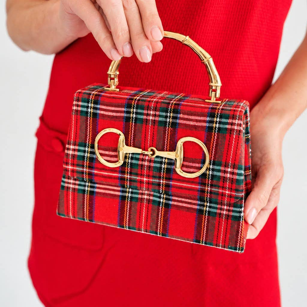 Red Plaid Purse with Gold Handle - Nutcrackers or Bamboo