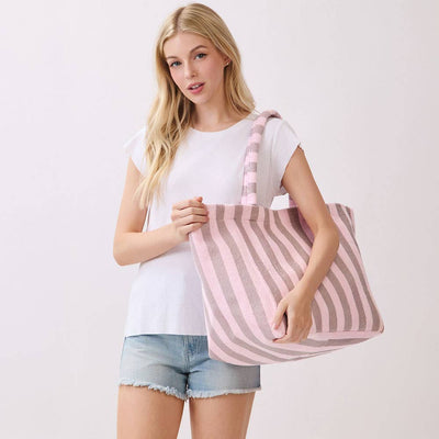 Striped Terry Tote Bag - Personalized