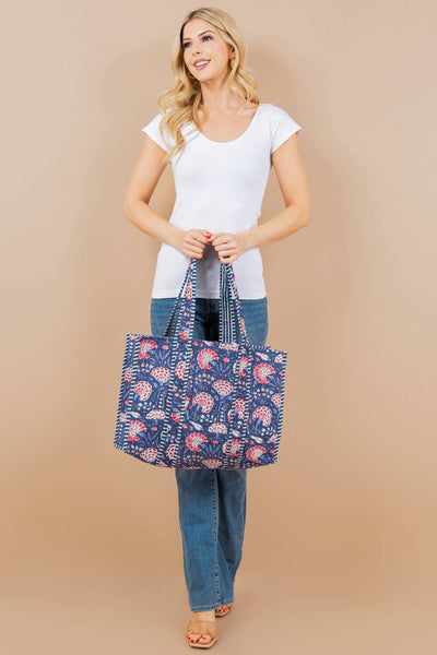 Quilted Tote Bag - Blue