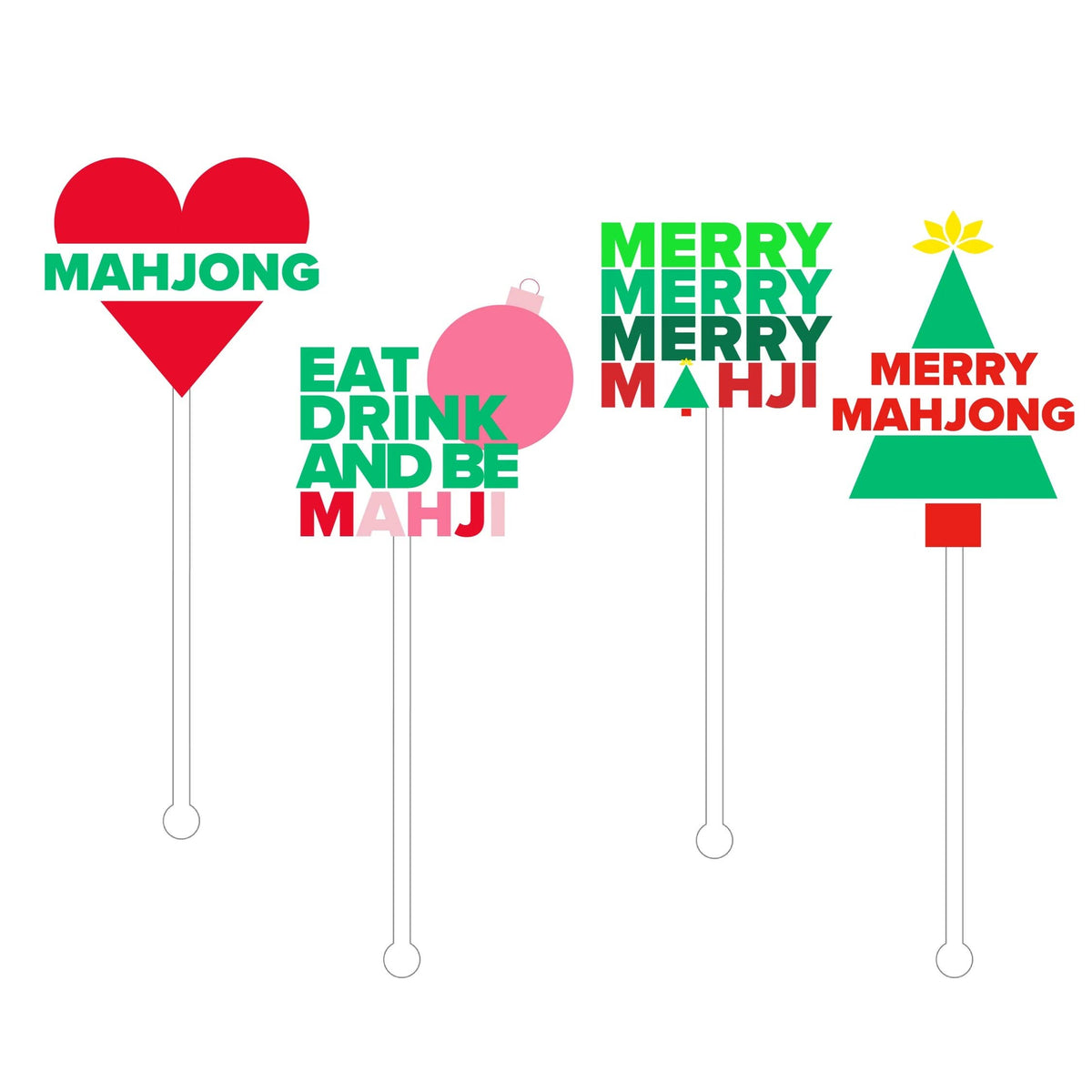 Mahjong - CHRISTMAS ACRYLIC STIR STICKS- SET OF 4