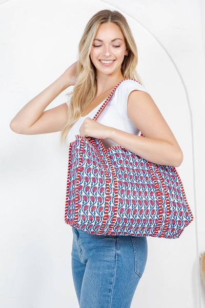 Quilted Tote Bag - Blue and Red
