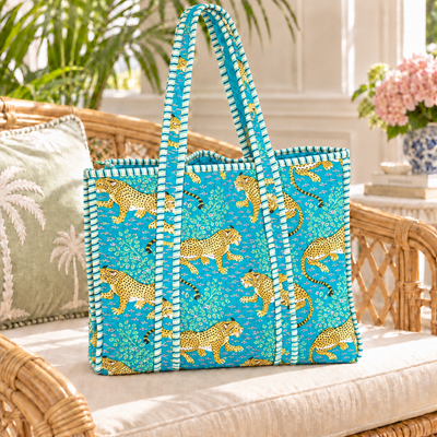 Tiger Handmade Reversible Tote Bag - Aqua