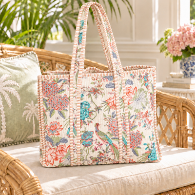 Reversible Quilted Tote Bag - Cream