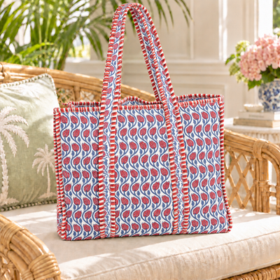 Quilted Tote Bag - Blue and Red