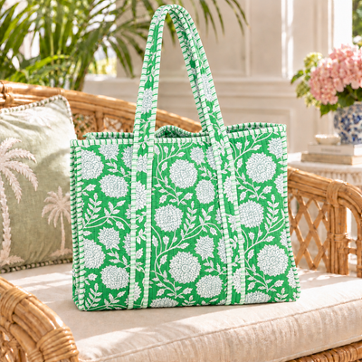 Quilted Tote Bag - Green Floral