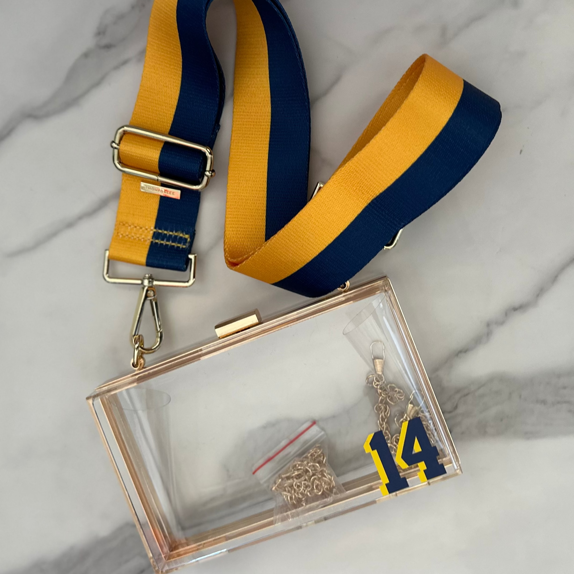 Clear Stadium Purse with Blue and Yellow Strap - Marquette University
