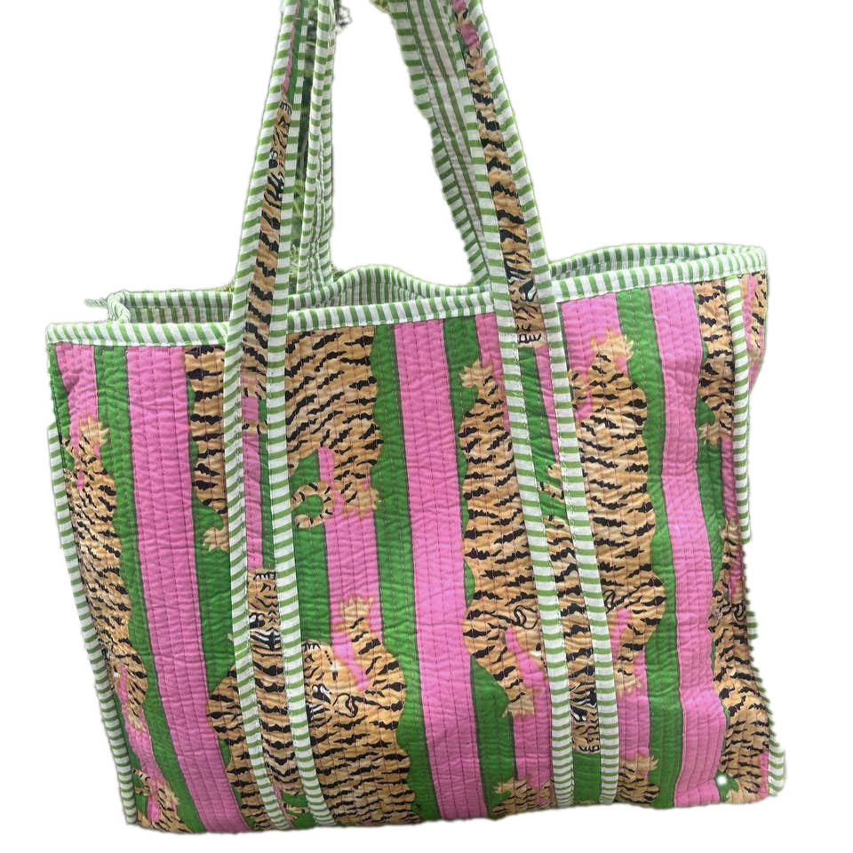 Tiger Print Bag - Pink and Green