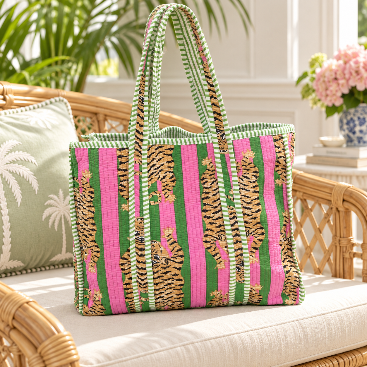 Tiger Print Bag - Pink and Green