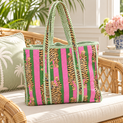 Tiger Print Bag - Pink and Green