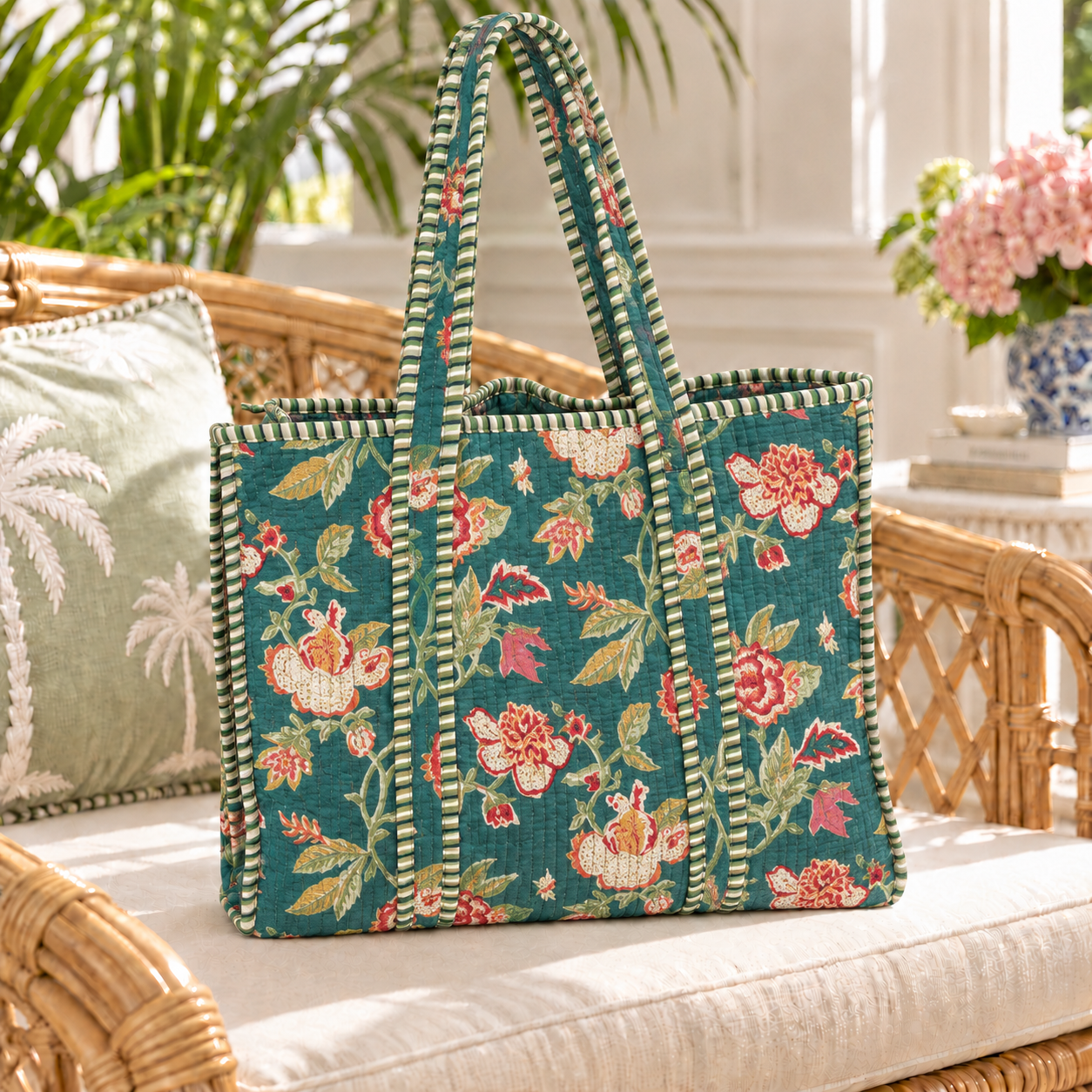 Quilted Tote Bag - Dark Green