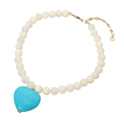 Chunky Marbled Resin Heart Charm Beaded Necklace