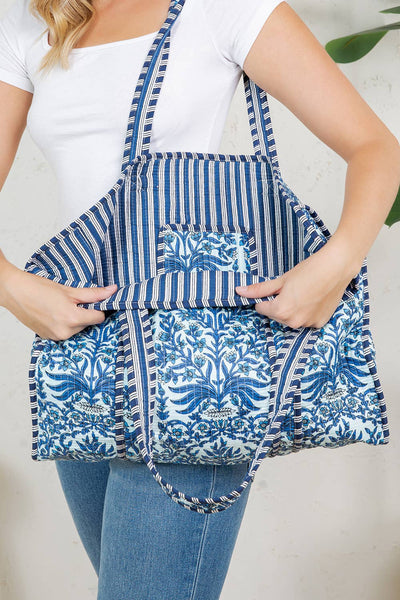 Reversible Quilted Tote Bag - Blue Floral