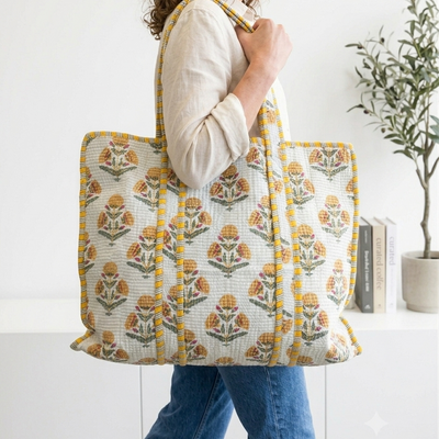 Quilted Tote Bag - Yellow