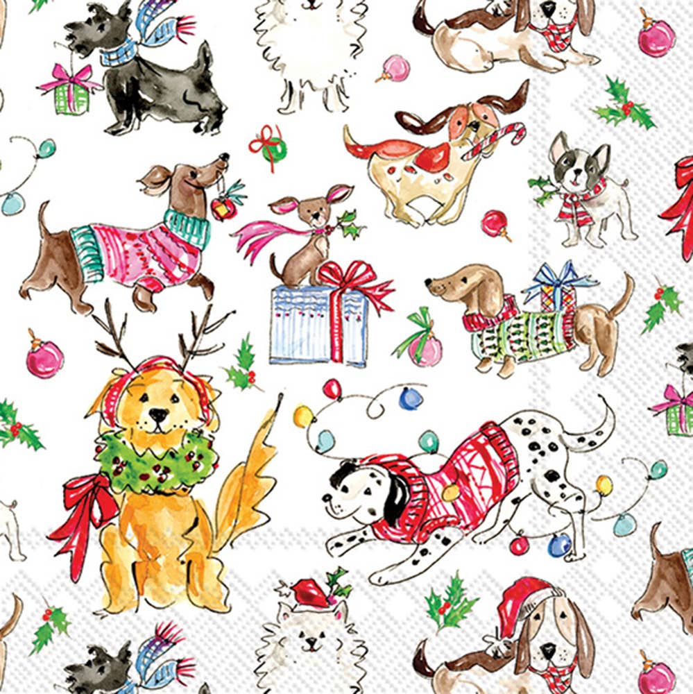 Paper Cocktail Napkins - Christmas Dogs Christmas