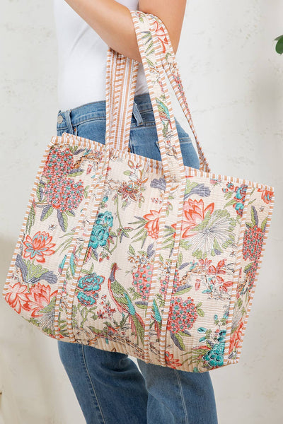 Reversible Quilted Tote Bag - Cream