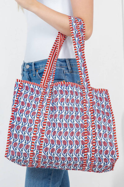 Quilted Tote Bag - Blue and Red