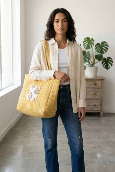Quilted Tote Bag - Yellow