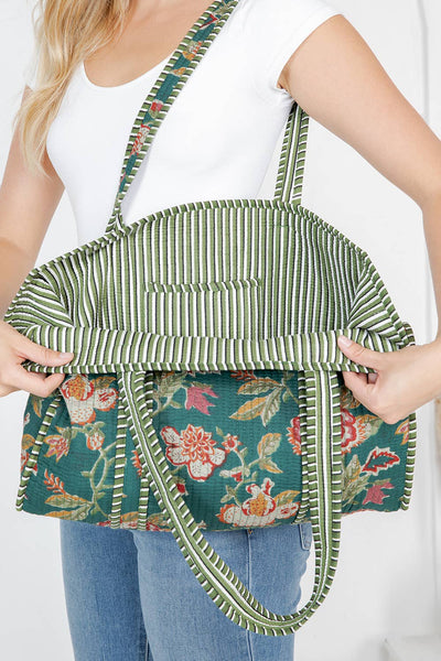 Quilted Tote Bag - Dark Green