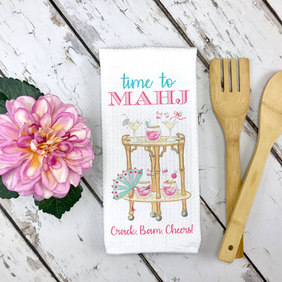 Time to Mahj Mahjong Towel, Cocktail Tile Game Decor Hostess