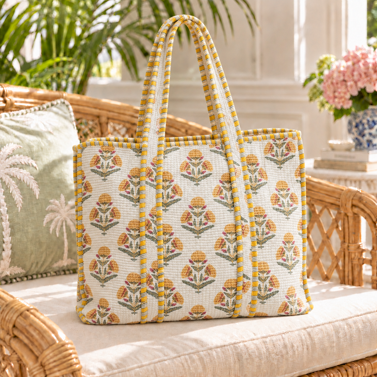 Quilted Tote Bag - Yellow