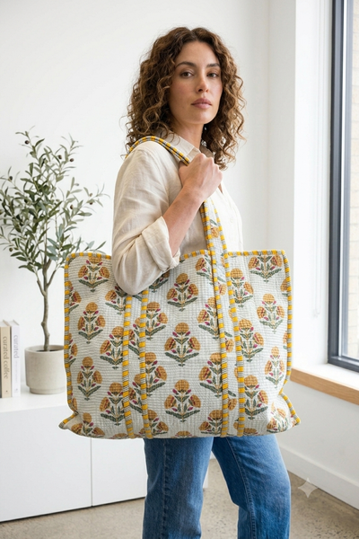Quilted Tote Bag - Yellow