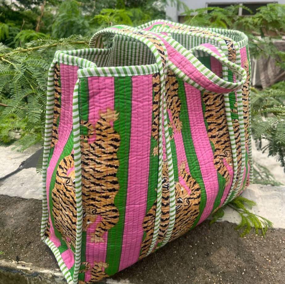 Tiger Print Bag - Pink and Green hi