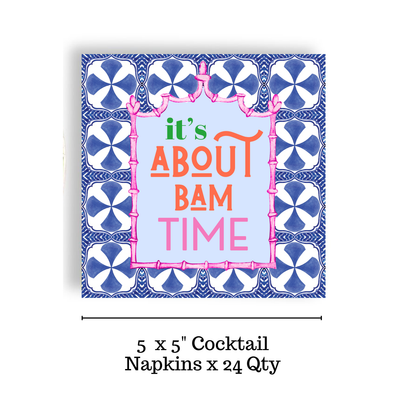 Mahjong "It's About Bam Time" Blue Tile 24ct Cocktail Napkin