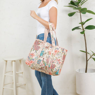 Reversible Quilted Tote Bag - Cream