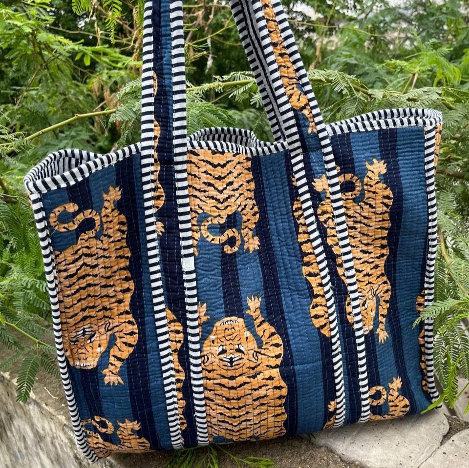 Tiger Print Bag - Navy & Blue