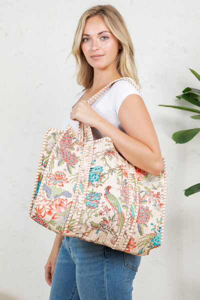Reversible Quilted Tote Bag - Cream