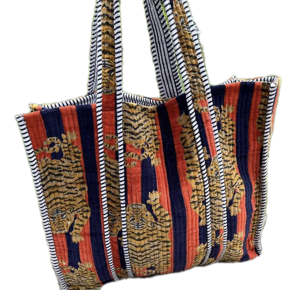 Tiger Print Bag - Navy & Orange